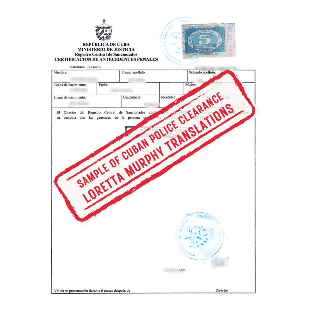 Cuban Police Clearance from Cuba for Certified Translation.