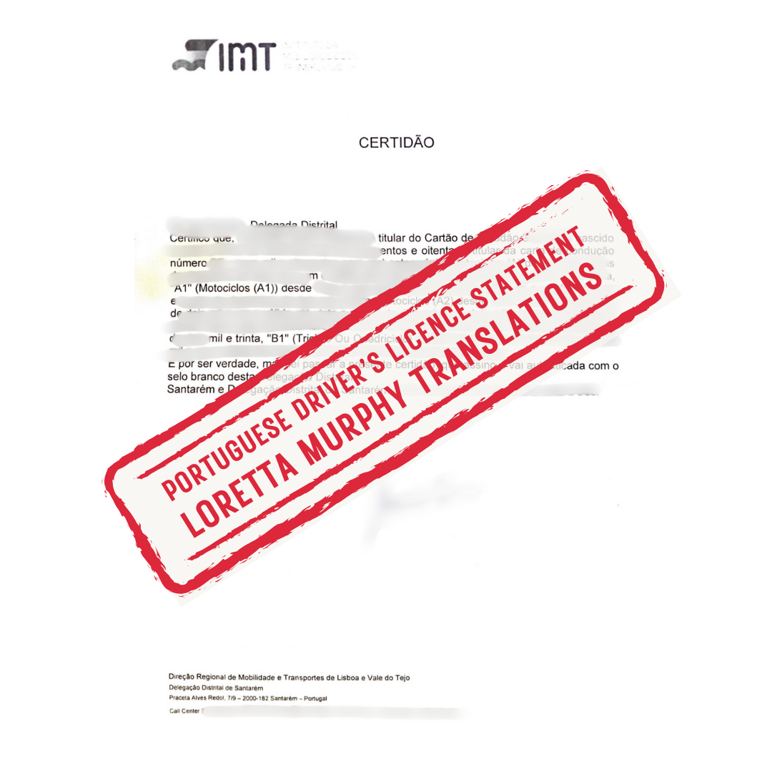 Portuguese Driver's Licence Statement - 1 page - Certified Translation
