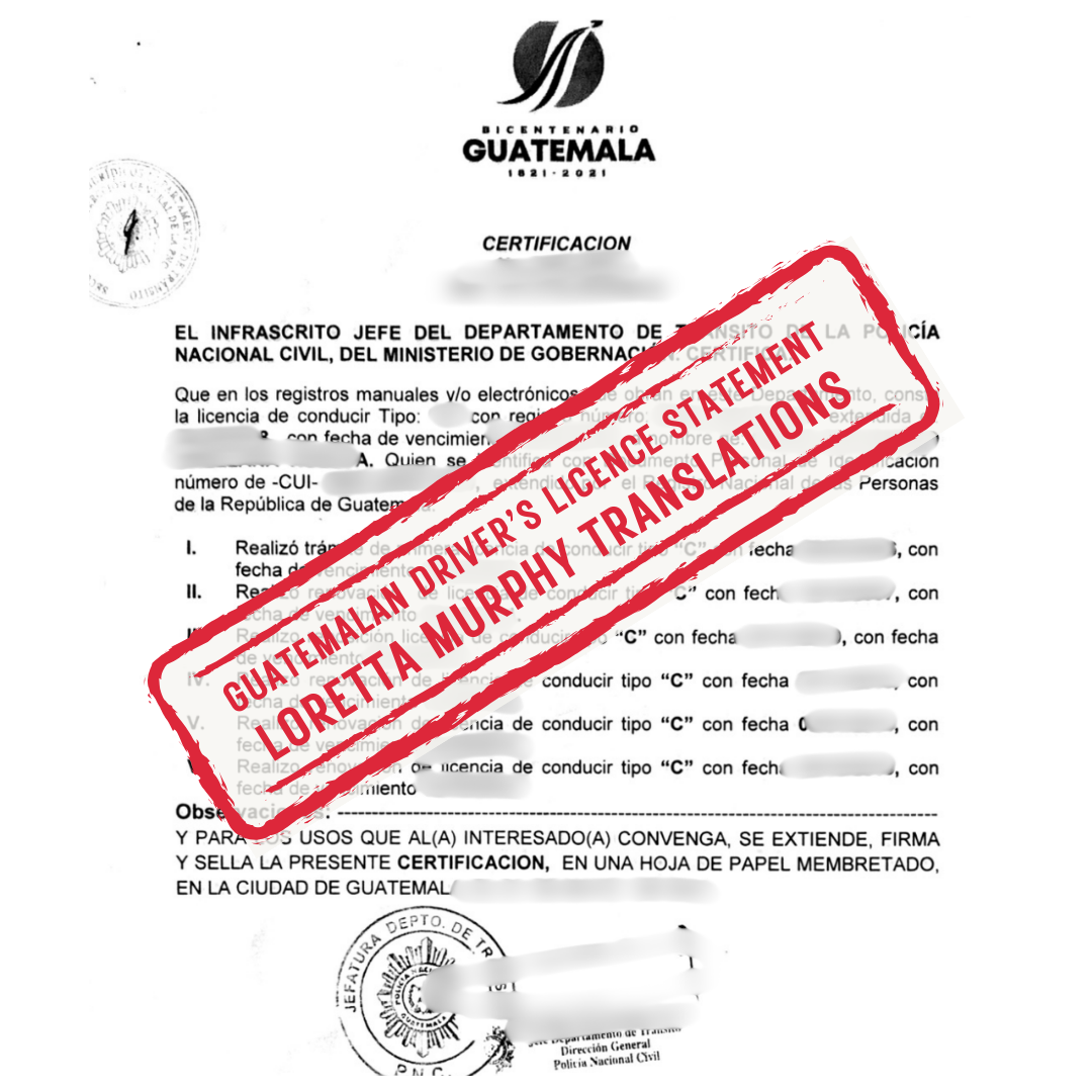 Guatemalan Driver's Licence Statement from Guatemala for Certified Translation.