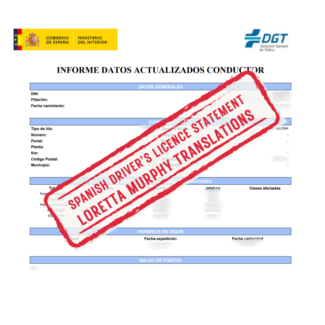 Spanish Driver's Licence Statement - 1 page - Certified Translation