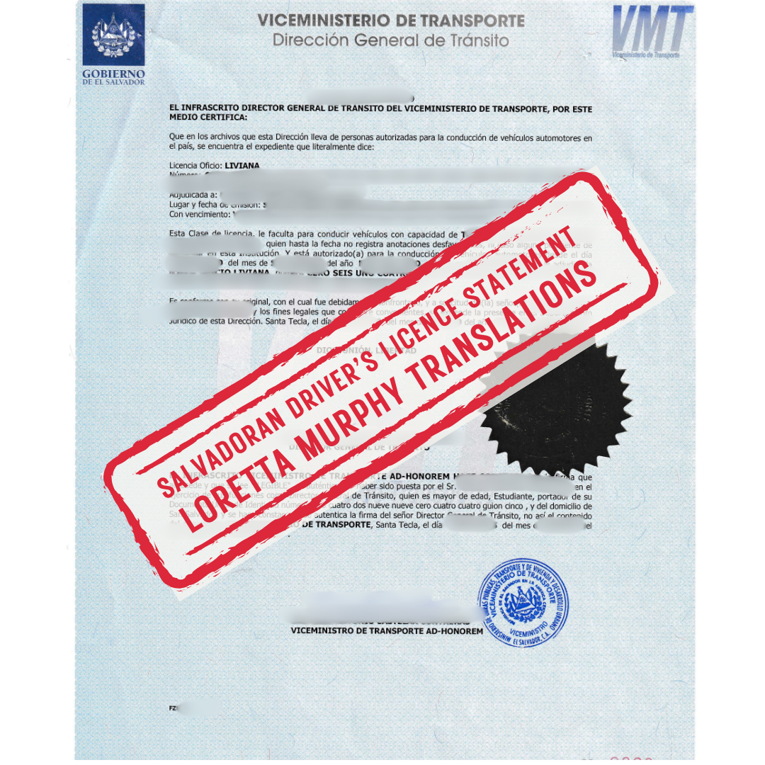 Salvadoran Driver's Licence Statement - 1 page - Certified Translation
