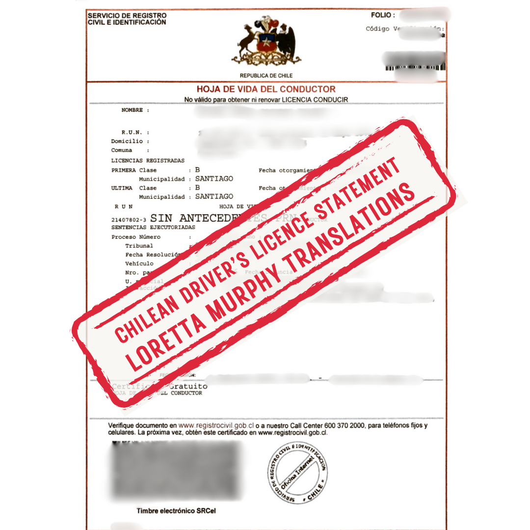 Chilean Driver's Licence Statement from Chile for Certified Translation.