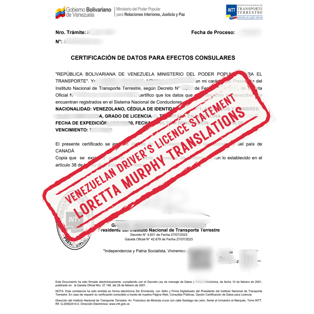 Venezuelan Driver's Licence Statement from Venezuela for Certified Translation.