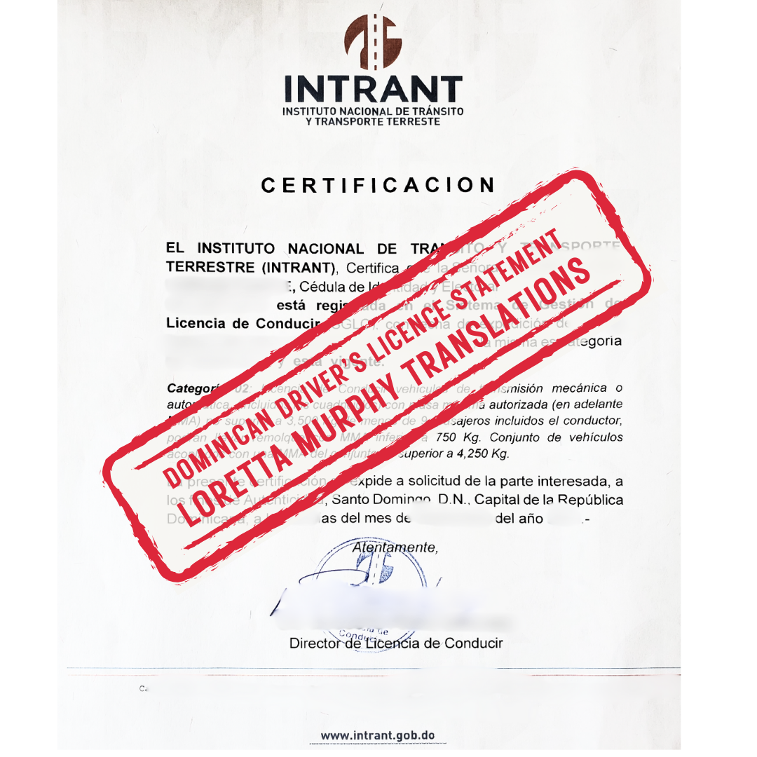 Dominican Driver's Licence Statement from Dominican Republic for Certified Translation.