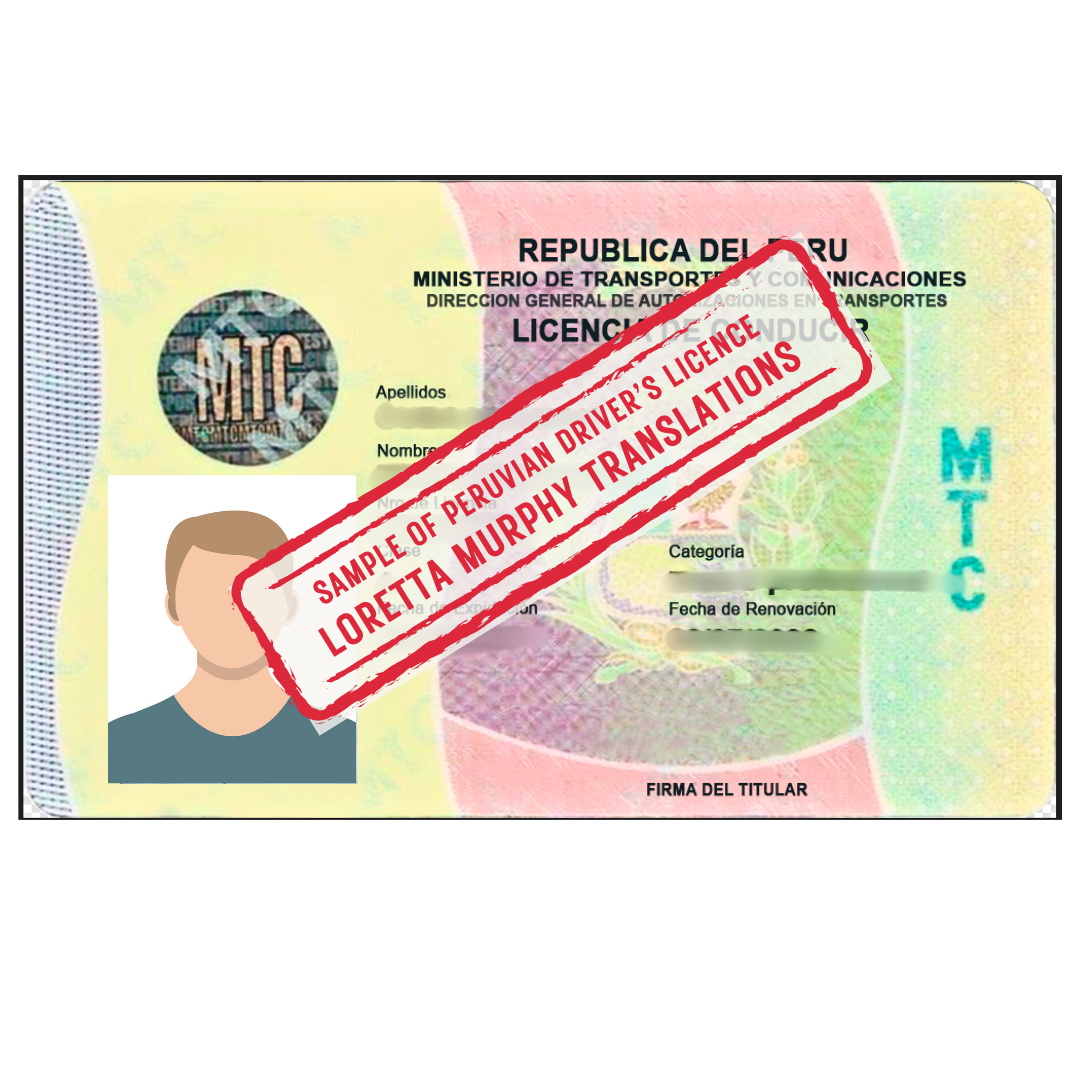 Peruvian Driver's Licence from Peru for Certified Translation.