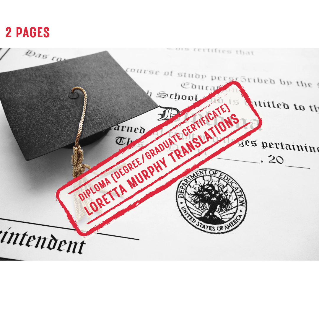 DIPLOMA DEGREE GRADUATE CERTIFICATE FOR CERTIFIED TRANSLATION.