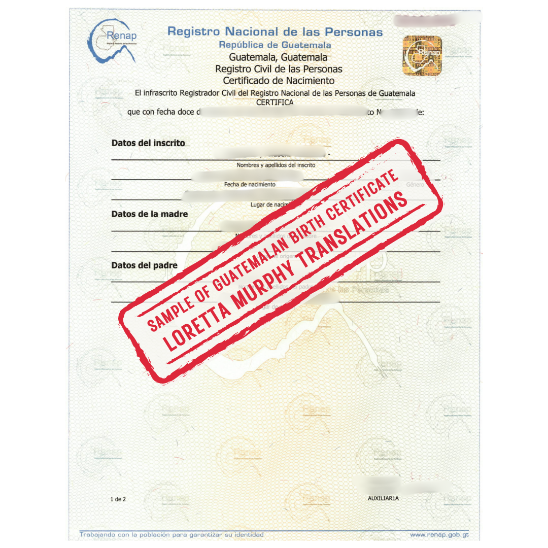 Guatemalan Birth Certificate from Guatemala for Certified Translation.