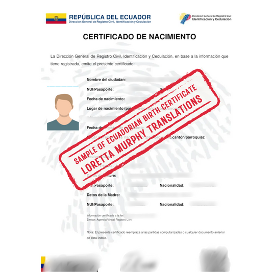Ecuadorian Birth Certificate - Certified Translation