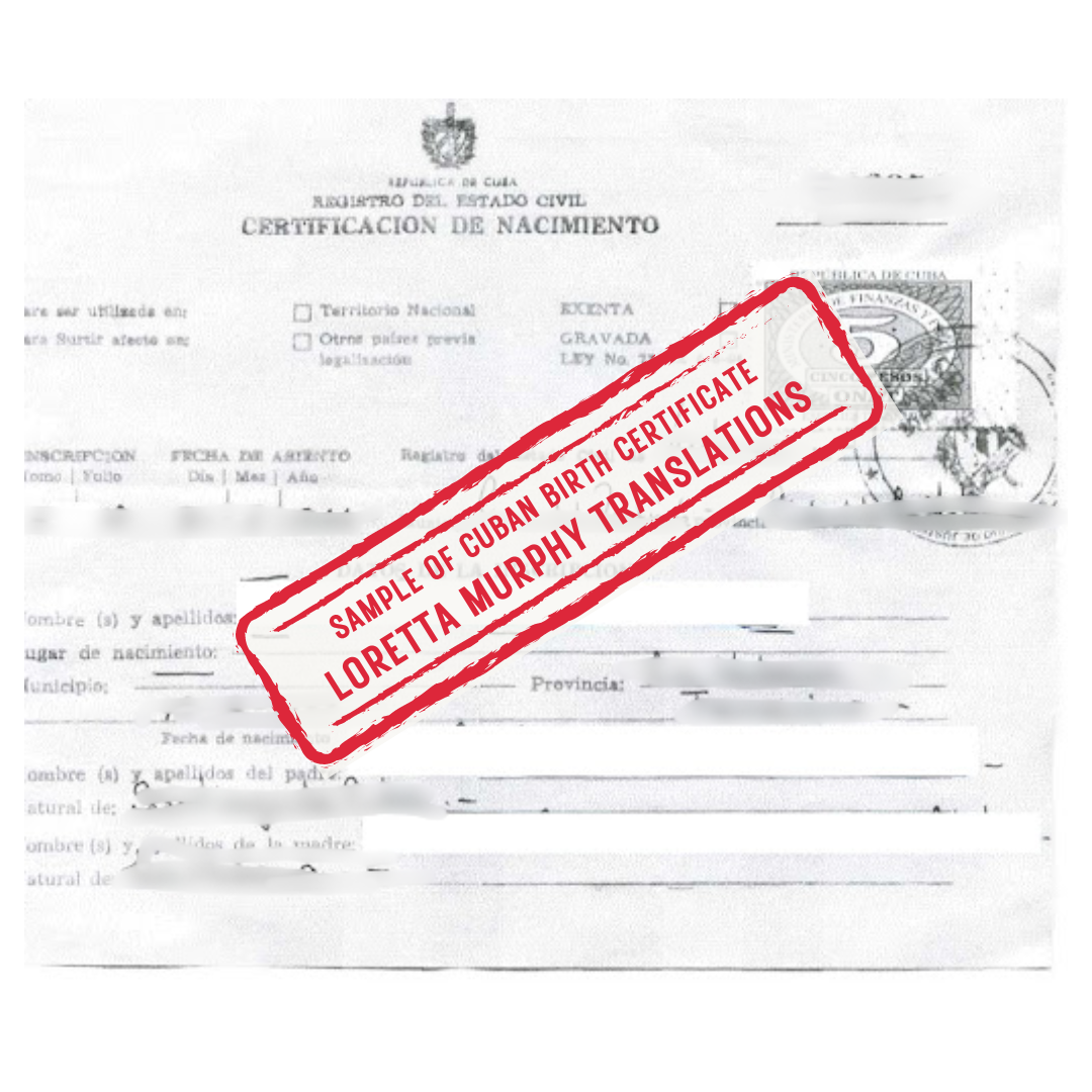 Cuban Birth Certificate from Cuba for Certified Translation.