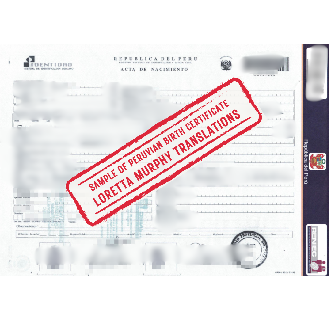 Peruvian Birth Certificate from Peru for Certified Translation.