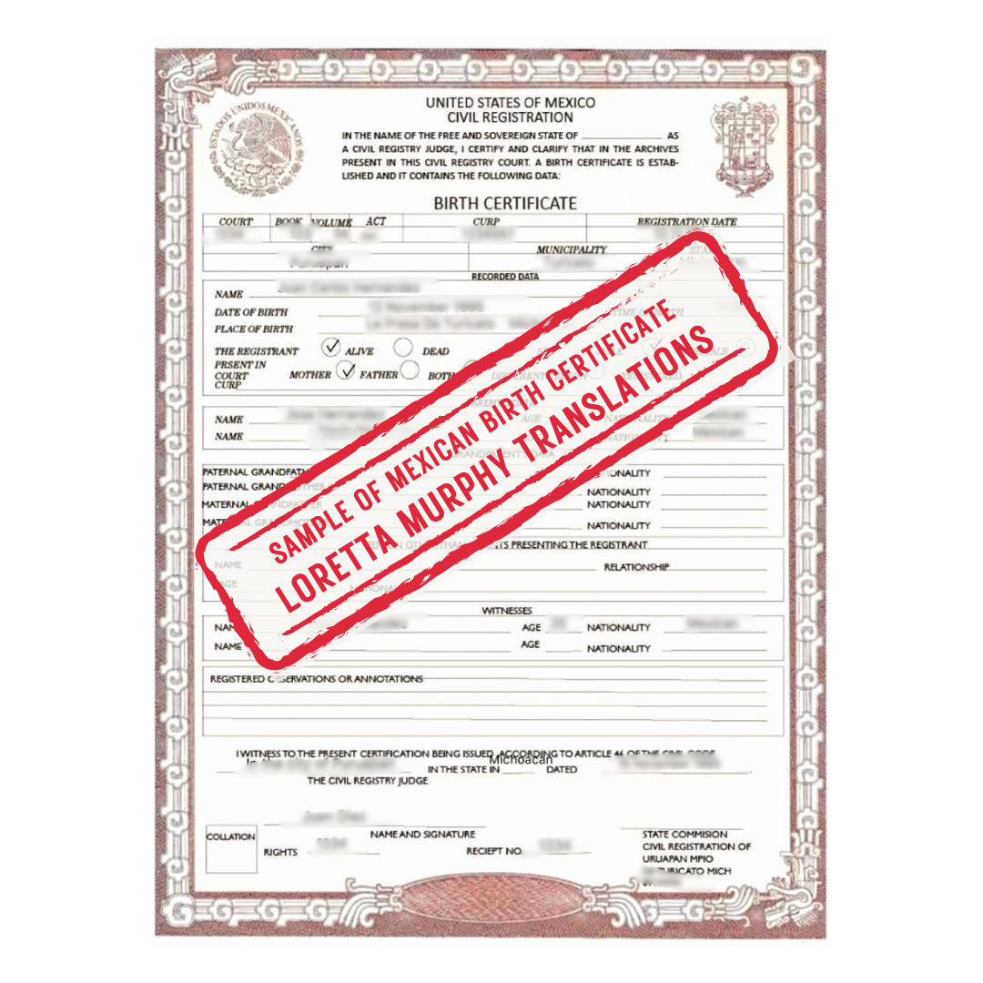 Mexican Birth Certificate from Mexico for Certified Translation.