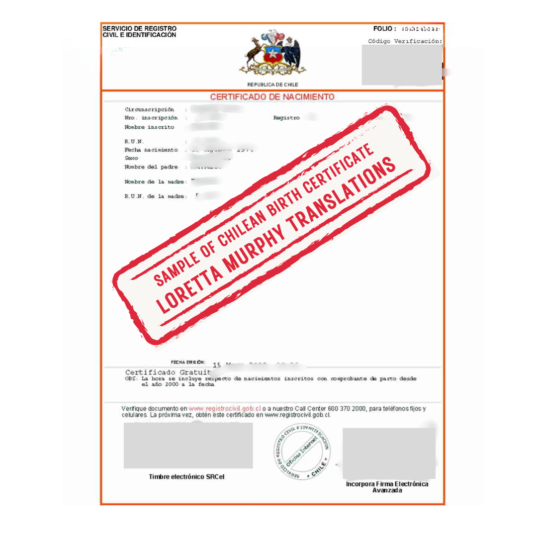 Chilean Birth Certificate from Chile for Certified Translation