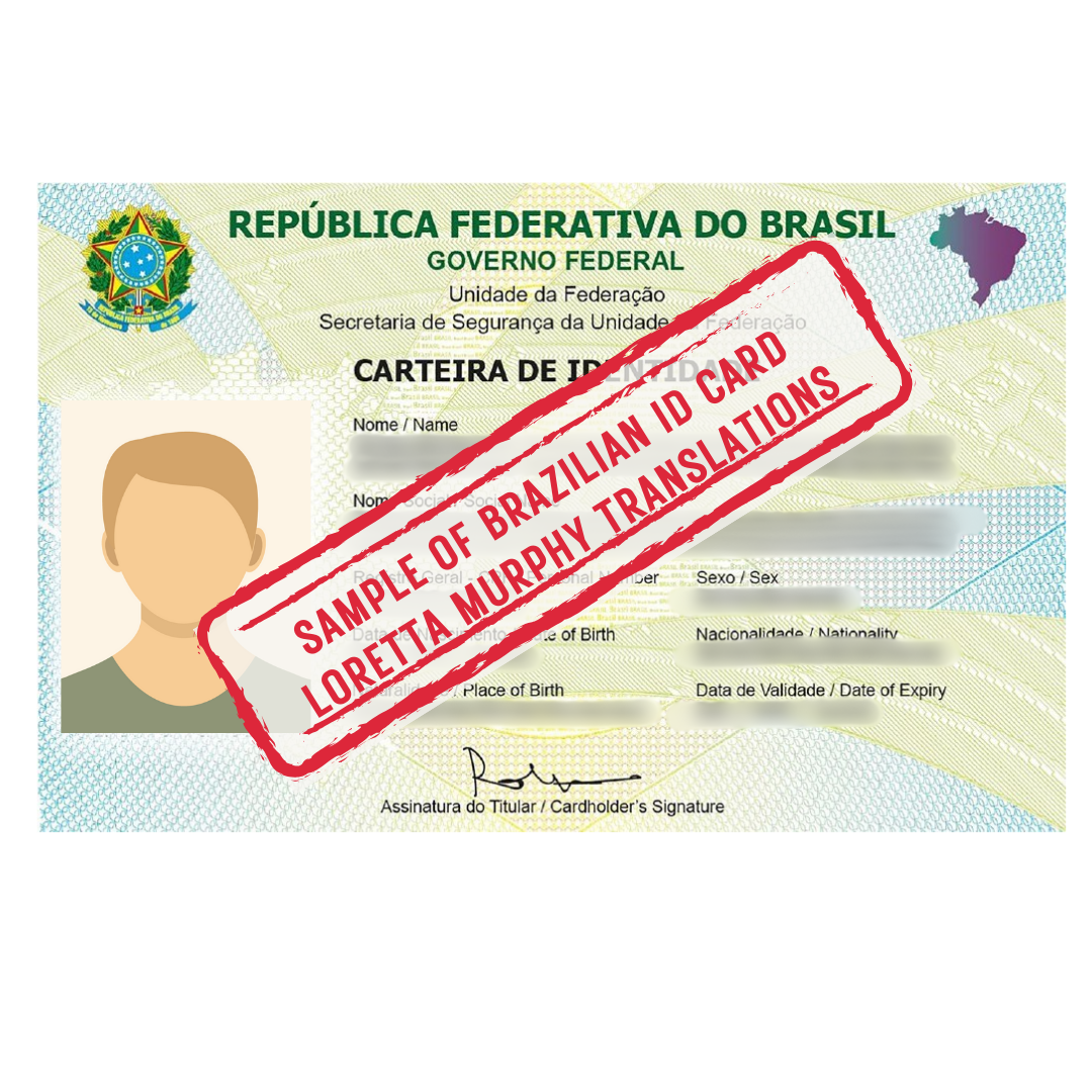 Brazilian ID Card from Brazil Carteira de Identidade do Brasil Certified Translation