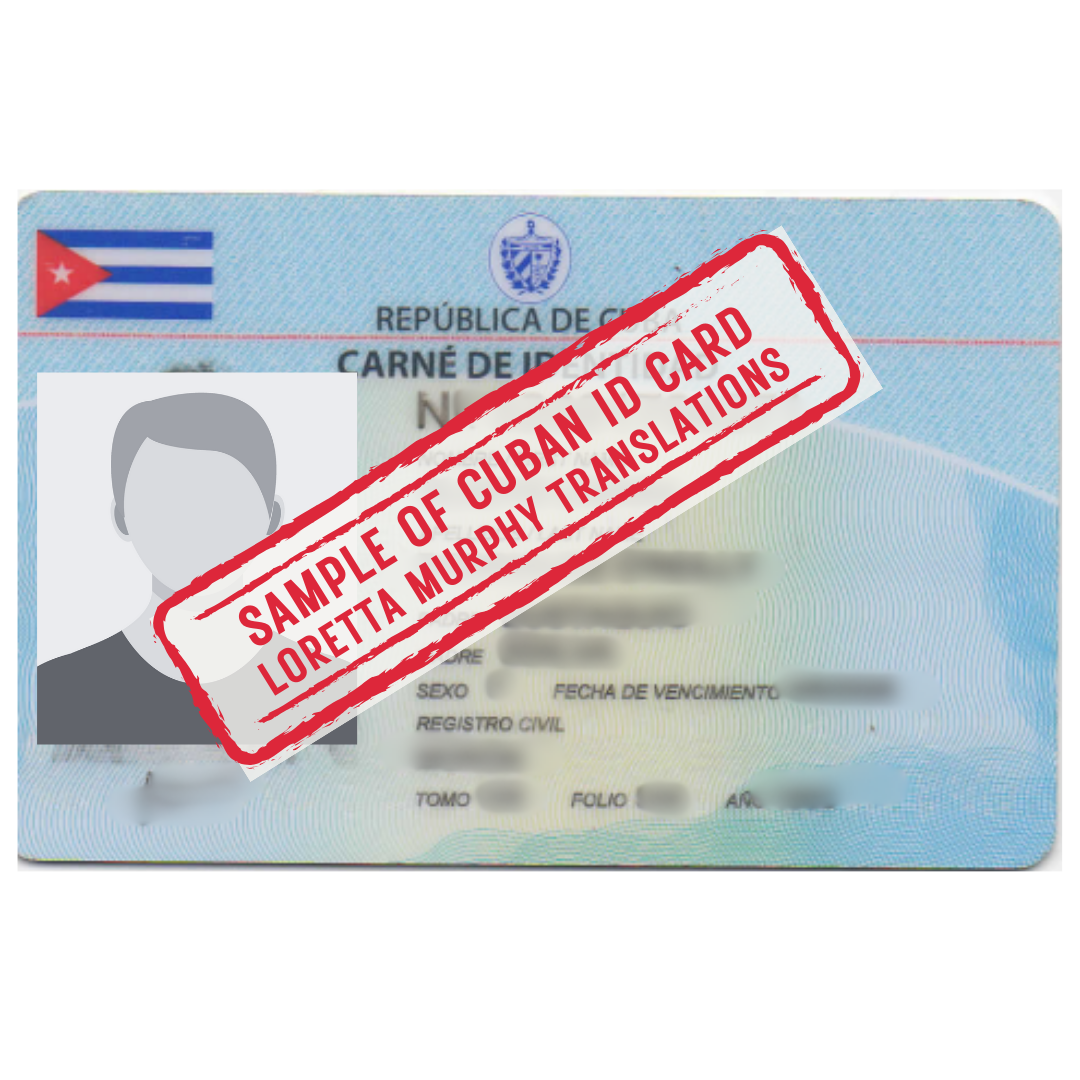Cuban ID Card from Cuba for Certified Translation.