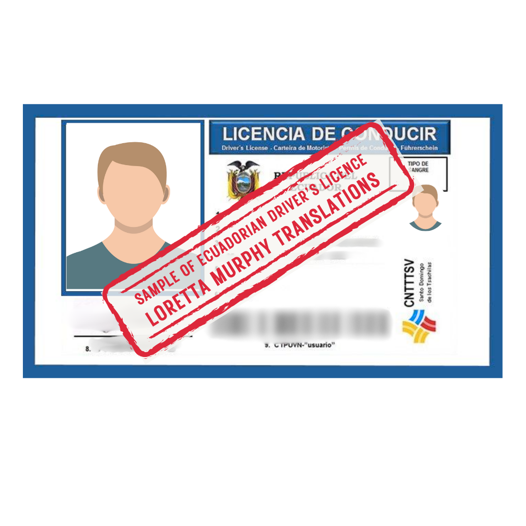 Ecuadorian Driver's Licence from Ecuador for Certified Translation.
