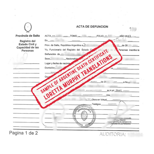 Argentine Death Certificate-  Certified Translation