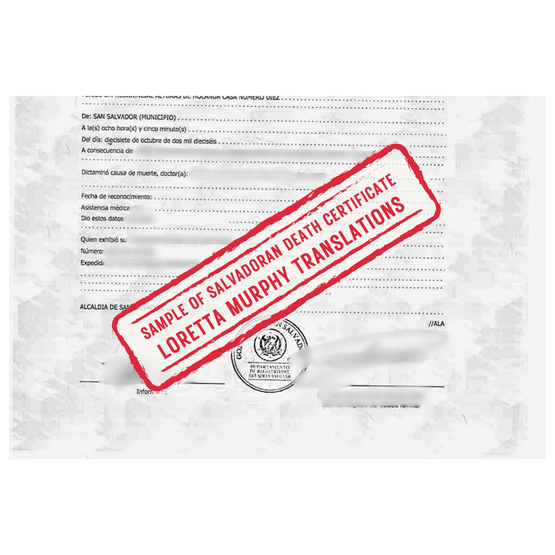 Salvadoran Death Certificate - 1 page - Certified Translation