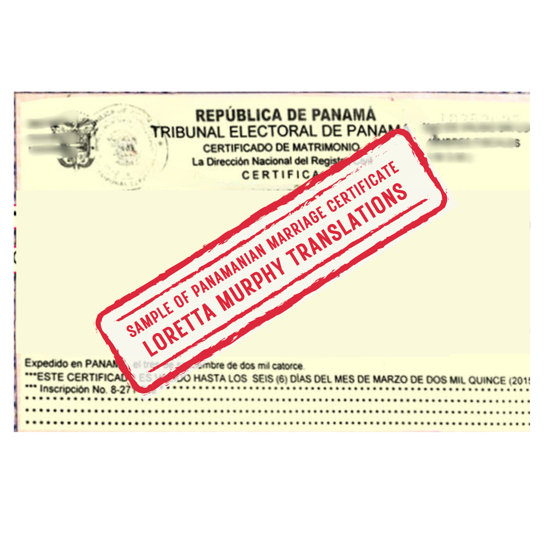 Panamanian Marriage Certificate from Panama for Certified Translation.