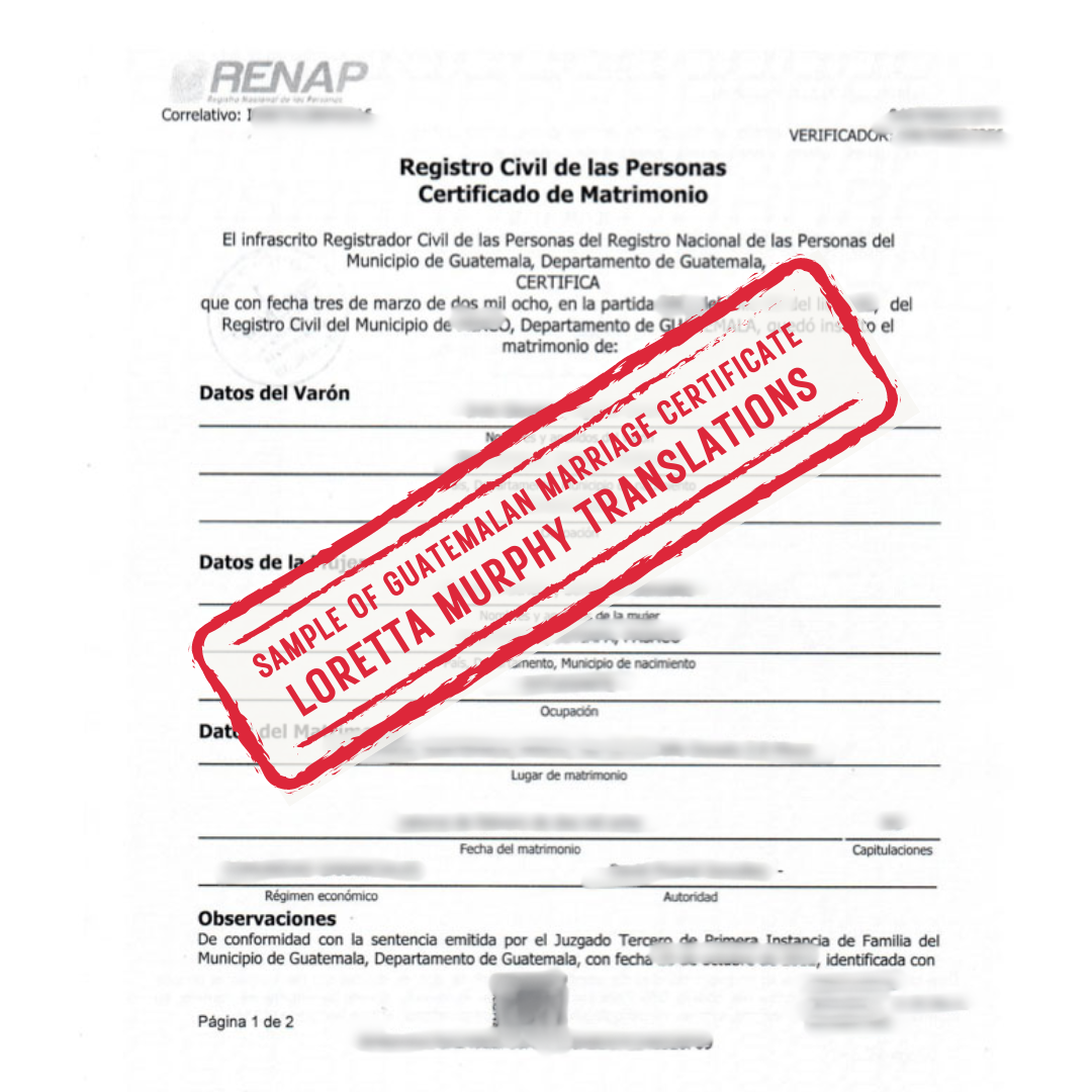 Guatemalan Marriage Certificate from Guatemala for Certified Translation.