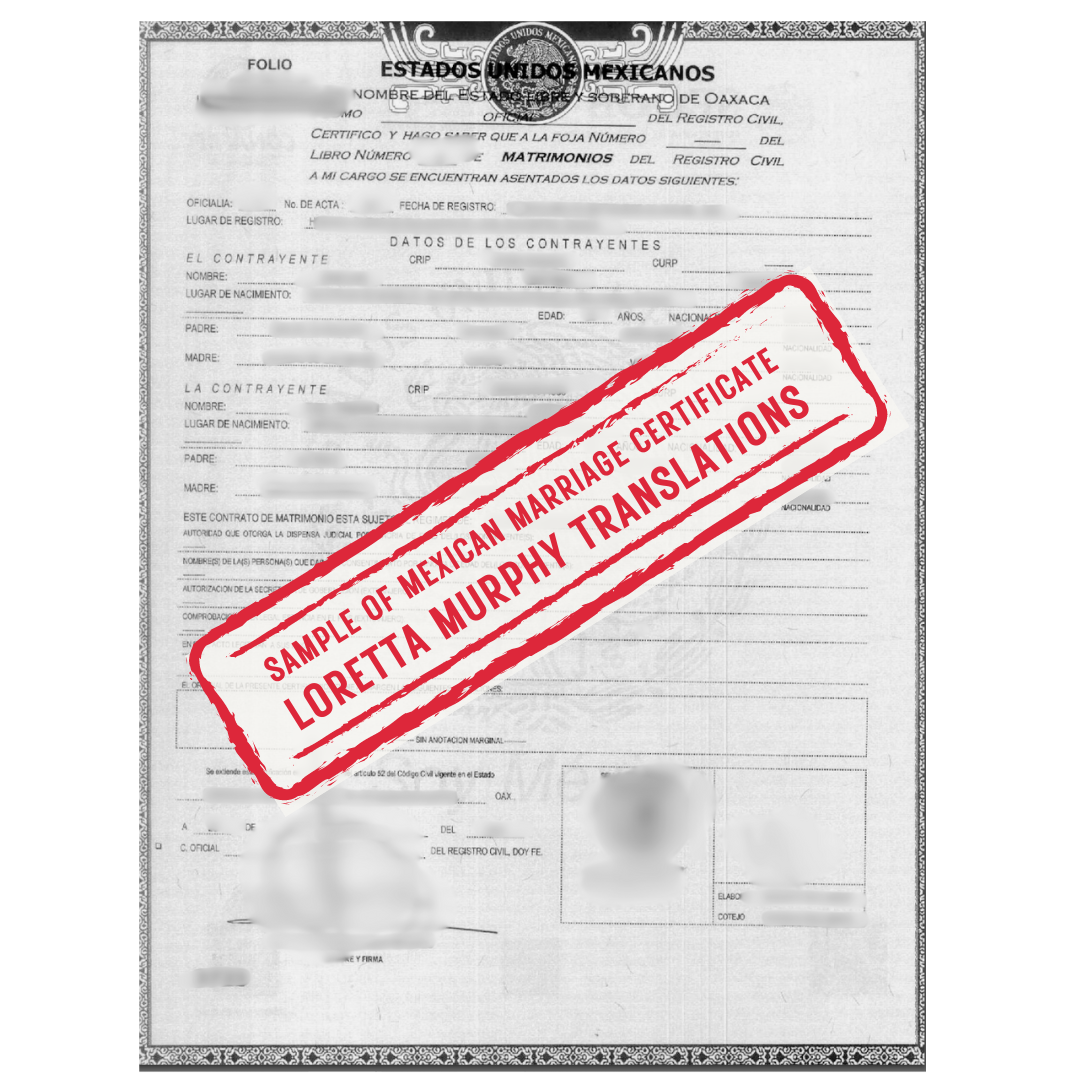 Mexican Marriage Certificate from Mexico for Certified Translation.