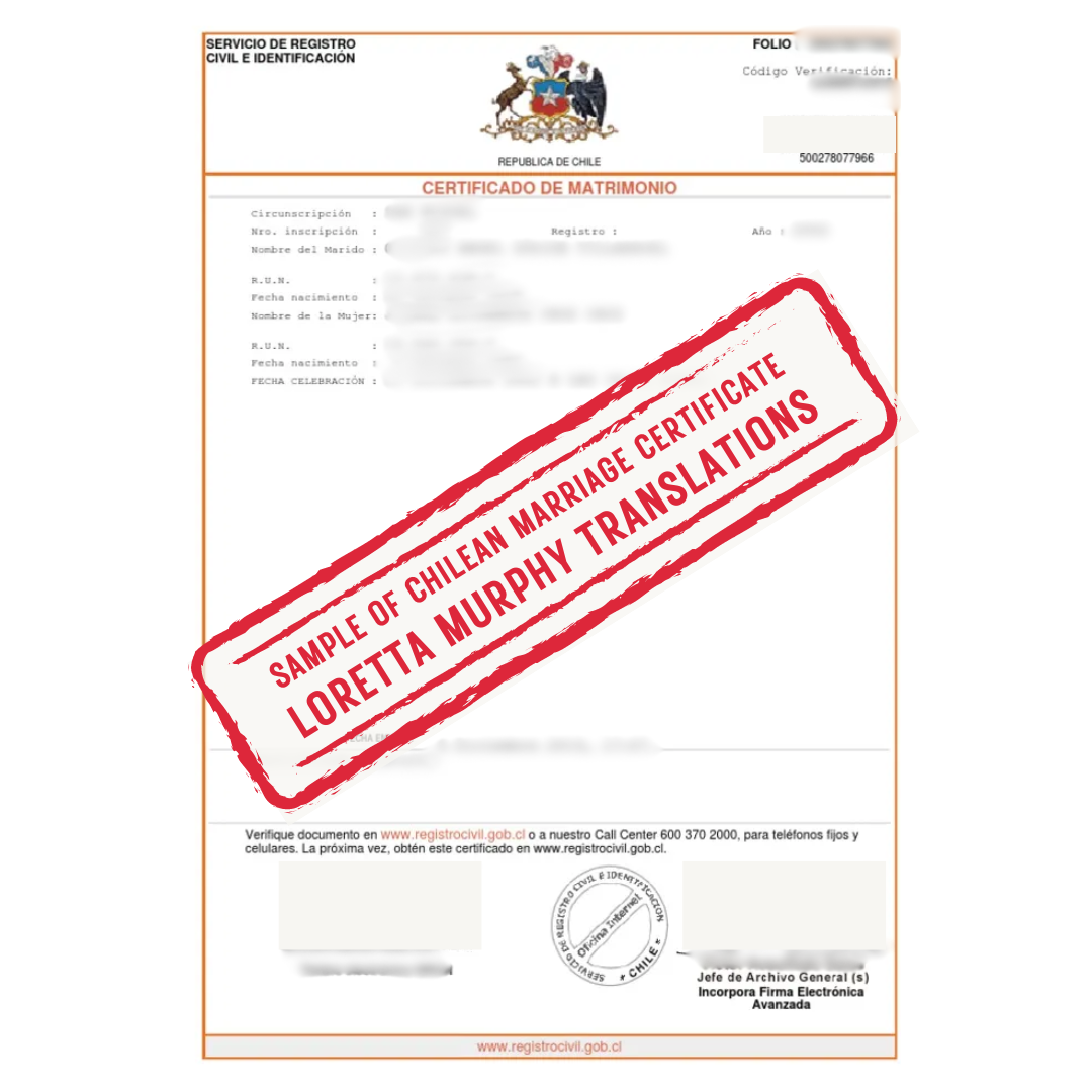 Chilean Marriage Certificate from Chile for Certified Translation.