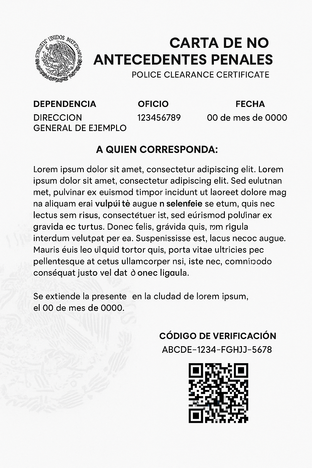 Mexican Police Clearance - 1 page - Certified Translation