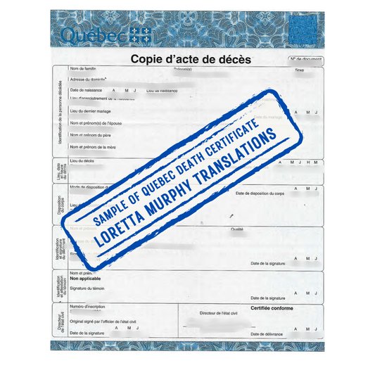 Quebec Death Certificate - Certified Translation
