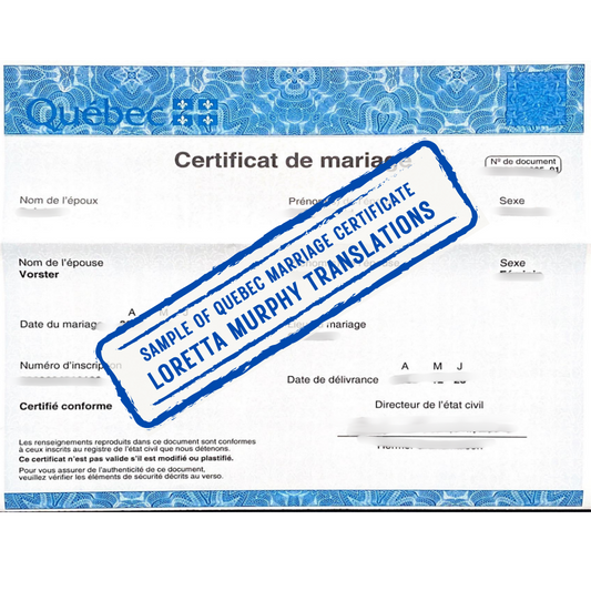 Quebec Marriage Certificate - Certified Translation