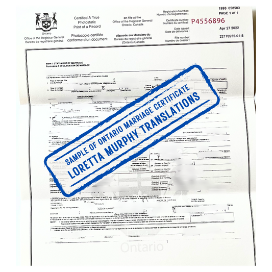Ontario Marriage Certificate - Certified Translation