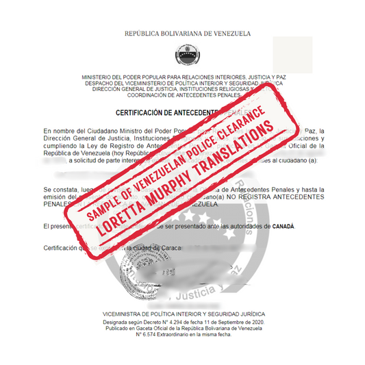 Venezuelan Police Clearance - Certified Translation