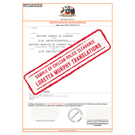 Chilean Police Clearance - 1 page - Certified Translation