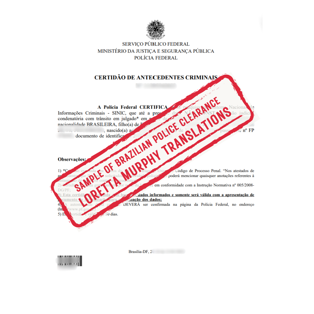 Brazilian Police Clearance - 1 page - Certified Translation