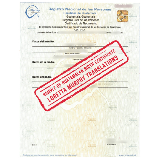 Guatemalan Birth Certificate - 1 page - Certified Translation