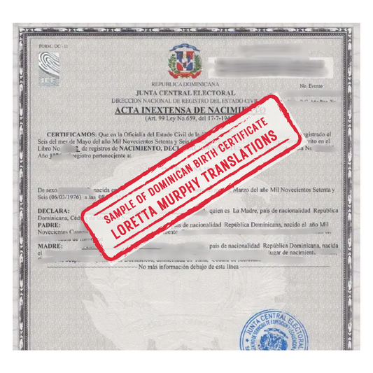 Dominican Birth Certificate - 1 page - Certified Translation