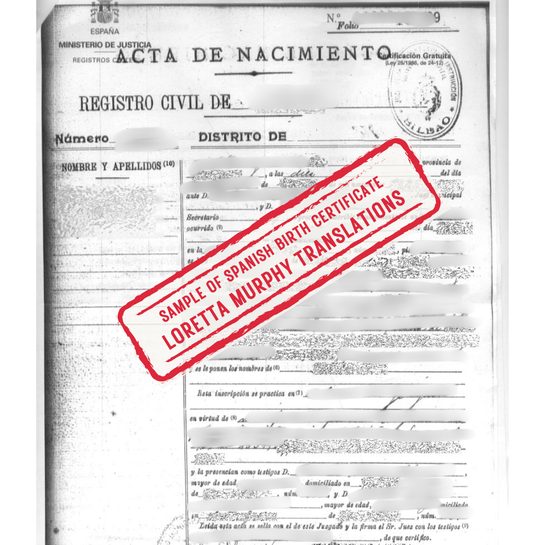 Spanish Birth Certificate - 1 page - Certified Translation