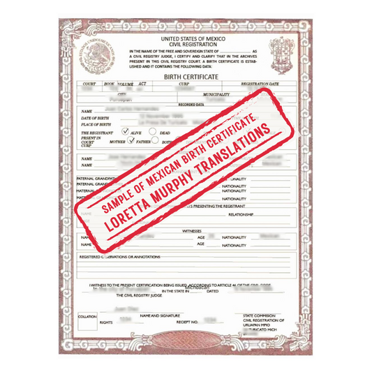 Mexican Birth Certificate - 1 page - Certified Translation