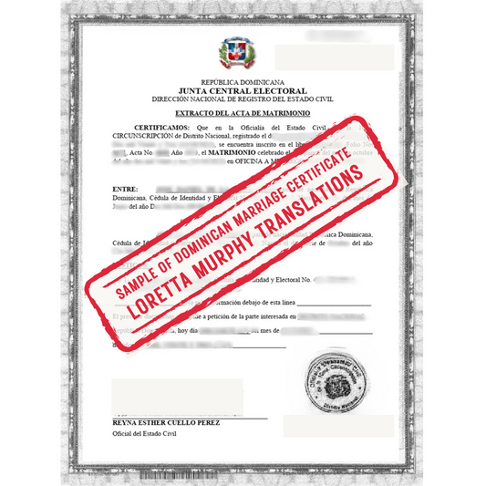 Dominican Marriage Certificate - 1 page - Certified Translation