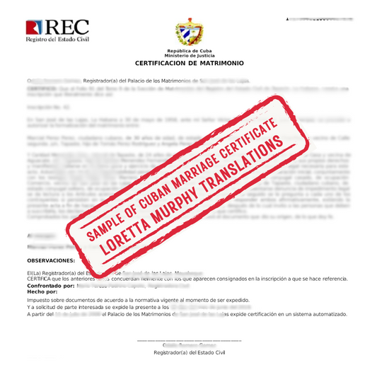 Cuban Marriage Certificate - Certified Translation