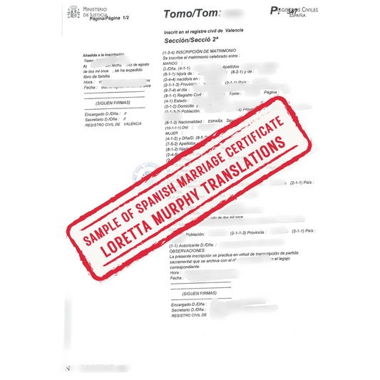 Spanish Marriage Certificate - 1 page - Certified Translation