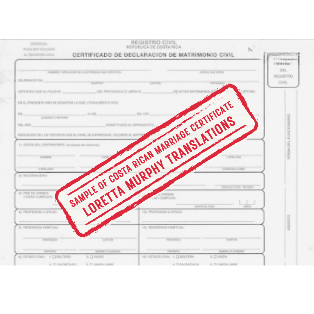 Costa Rican Marriage Certificate - 1 page - Certified Translation