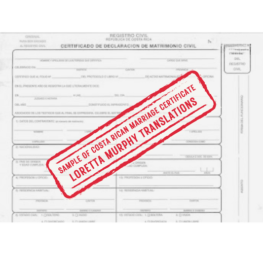 Costa Rican Marriage Certificate - Certified Translation