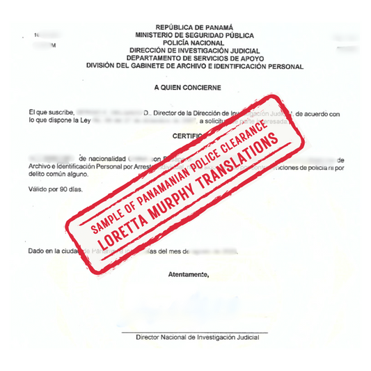 Panamanian Police Clearance - 1 page - Certified Translation