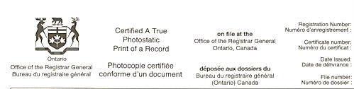 Ontario Death Certificate - 1 page - Long Form - Certified Translation