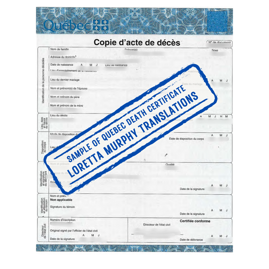 Quebec Death Certificate - 1 page - Certified Translation